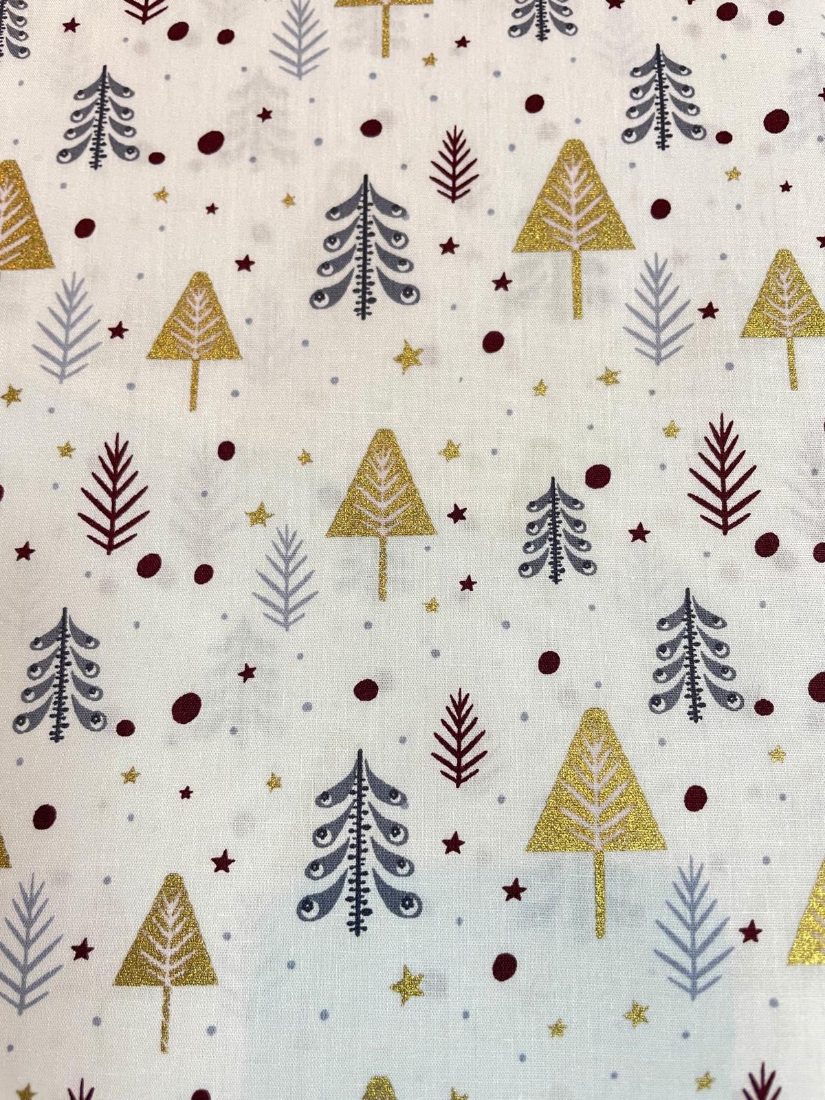 Baumwolle Weihnachten Tannenbäume goldschimmer